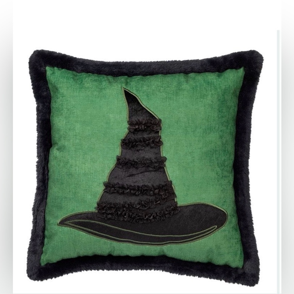 Wicked Elphaba 22x22’ Faux Fur Decorative Pillow NWT 
Green and Black Witch Hat